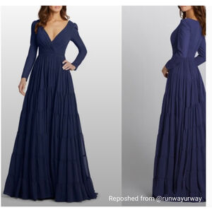 NWT Mac Duggal Long Sleeve Chiffon A-Line Gown from the leena collection SZ 18